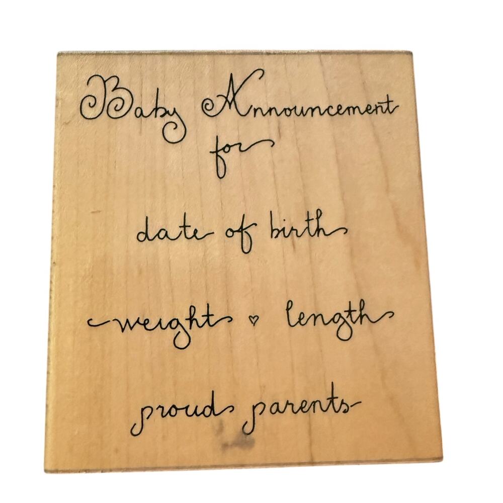 JRL Design Co Baby Announcement R168 Large Rubber Stamp EUC